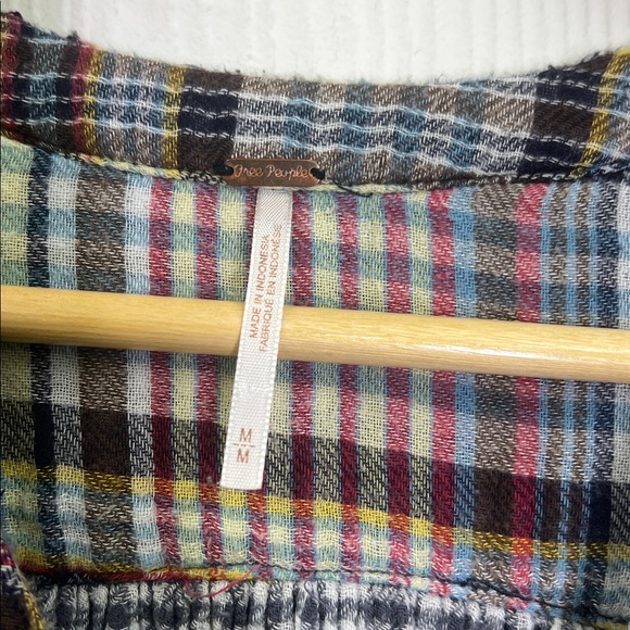 Free People - Boho Cottage Plaid Colorful Button Down Oversized Blouse Size Med - Picture 9 of 11
